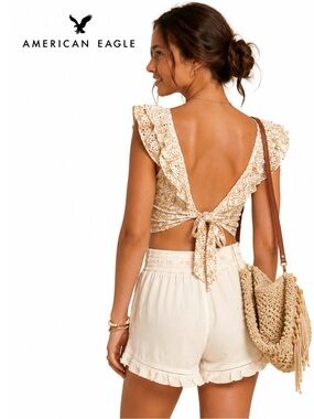 AMERICAN EAGLE Boho Floral Print Cut Out Back Crop Top